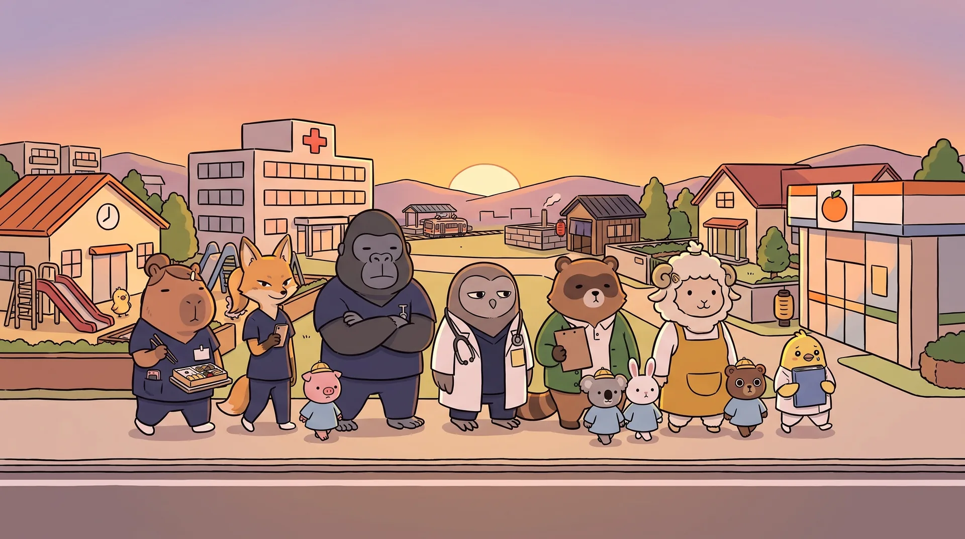 ろうどう町で働く、ろうどうぶつのキャラクターたち